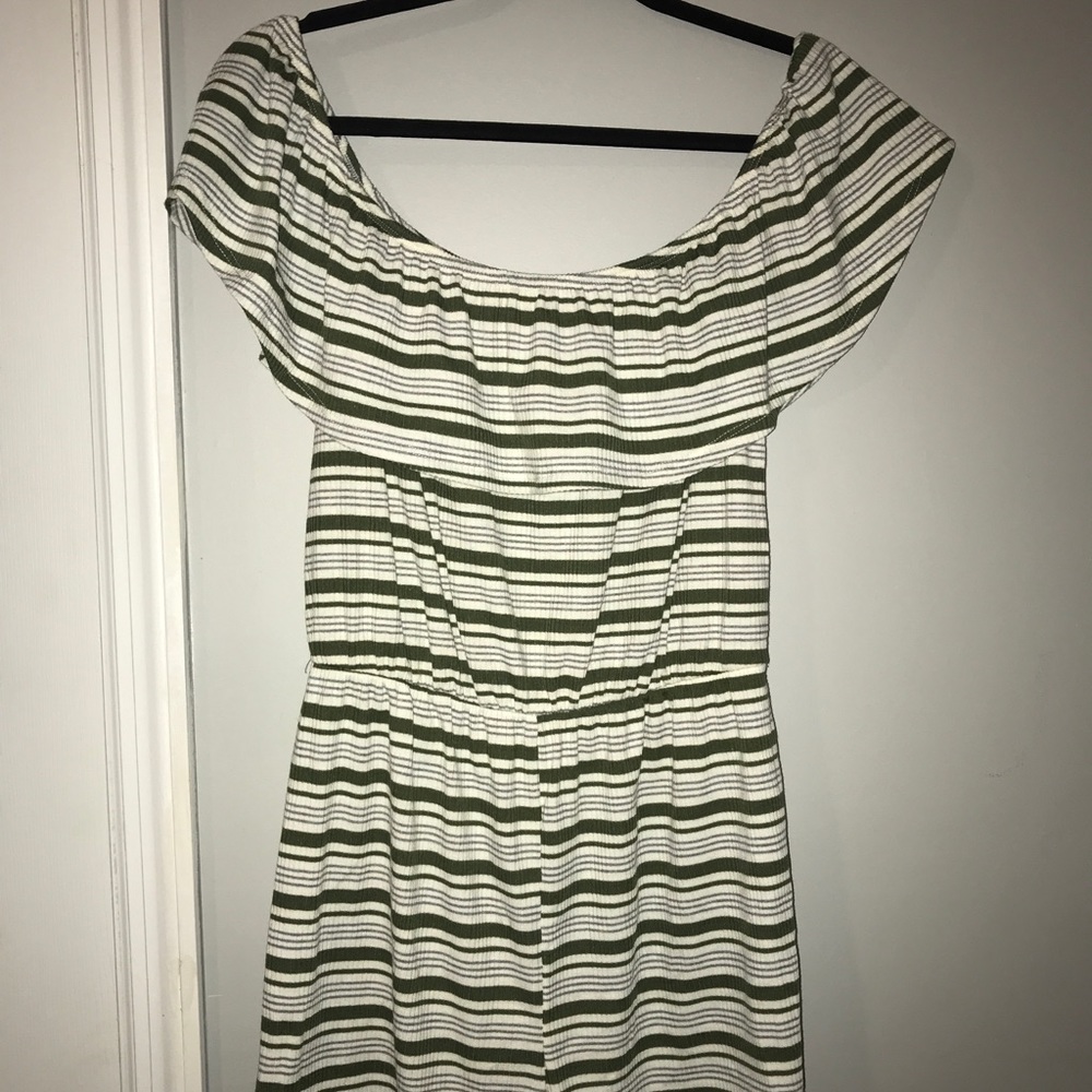 Green and white striped romper